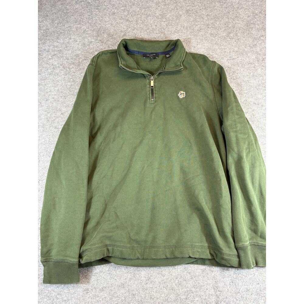 Vintage 90s Ted Baker 1/4 Zip Sweatshirt Mens Small Olive Green Streetwear Retro